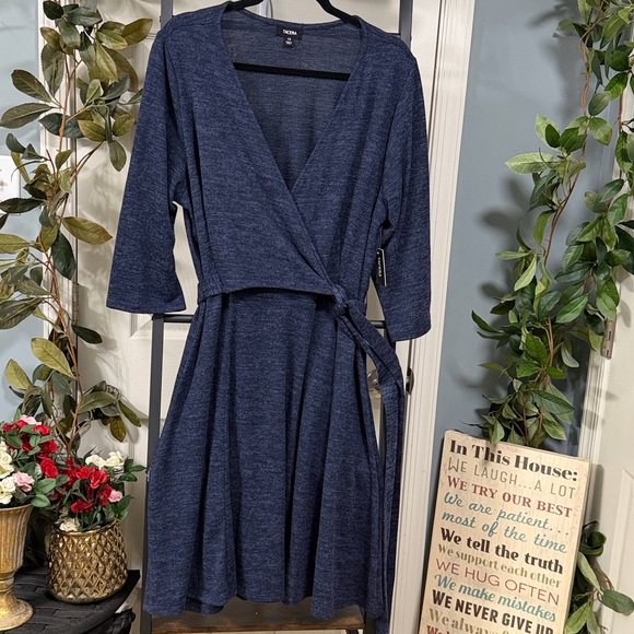 Tacera Deep Blue Wrap V-Neckline Dress Cocktail Office Career - Picture 6 of 14